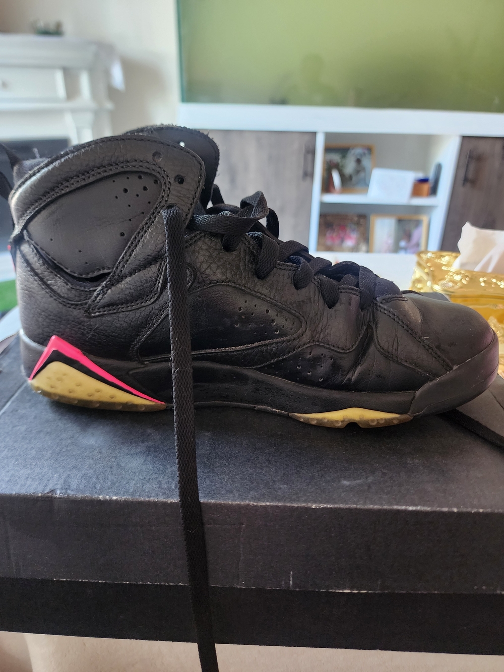 Jordan Kids Black High-Top Sneakers with Pink Accent